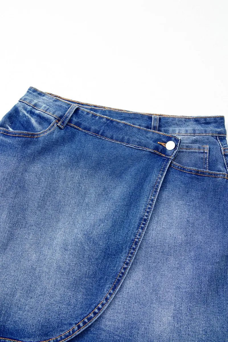 Ashleigh Blue Wrapped Crossed Waist Denim Mini Skirt Casual - Love Salve